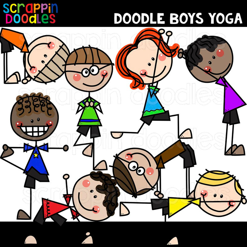 Doodle Boys Doing Yoga Poses Clip Art