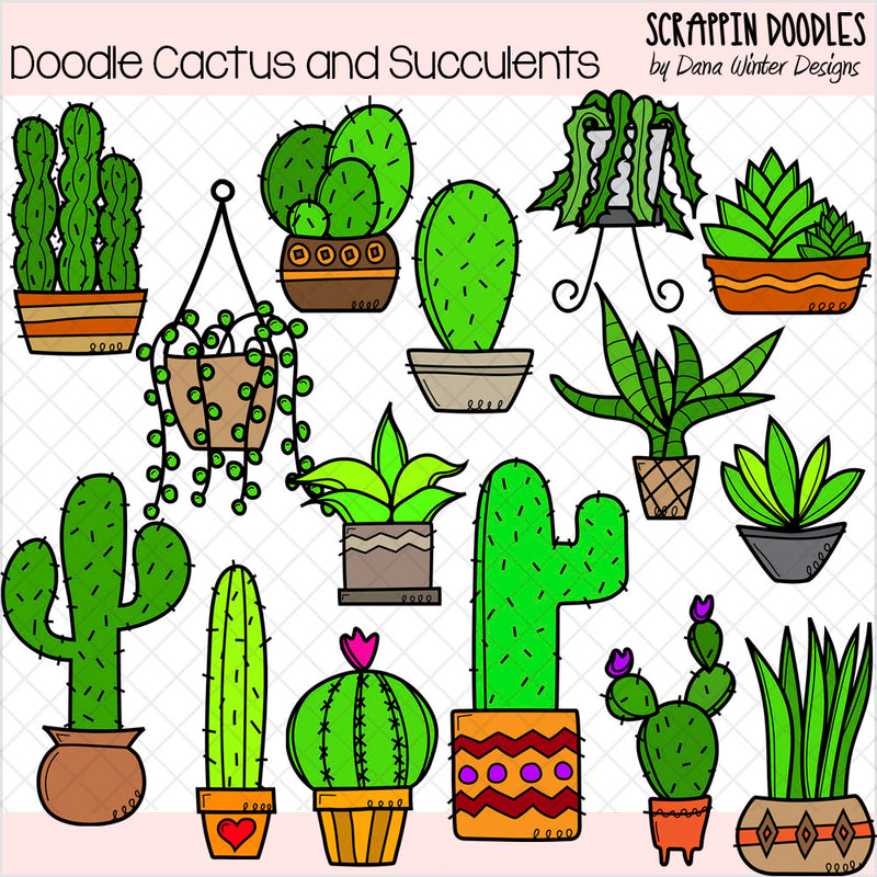 Doodle Cactus & Succulents Clip Art