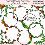 Doodle Flower Corners & Circle Frames Clip Art