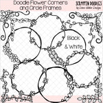 Doodle Flower Corners & Circle Frames Clip Art