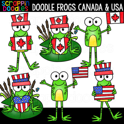 Doodle Frogs Canada & USA Clip Art