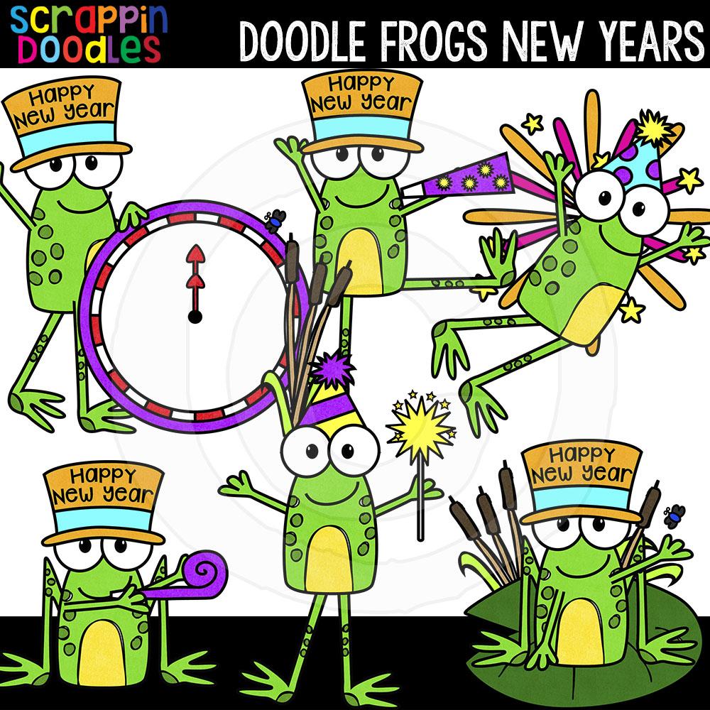Doodle Frogs New Years clip art 