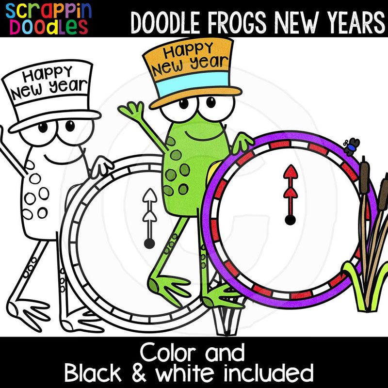 Doodle Frogs New Years clip art 