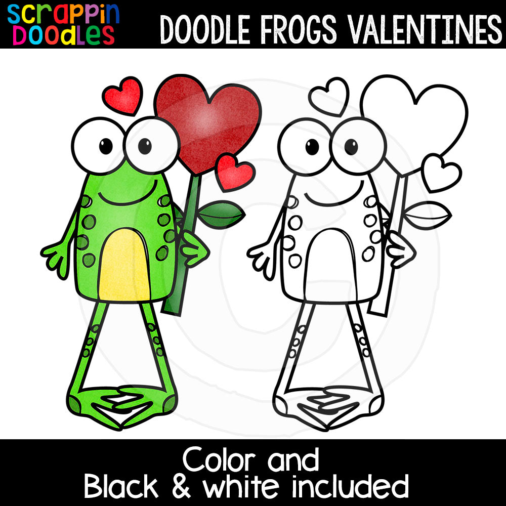 Doodle Frogs Valentine Clip Art Commercial Use