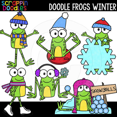 Doodle Frogs Winter clip art 