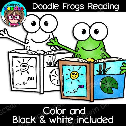 Doodle Frogs Reading Clip Art