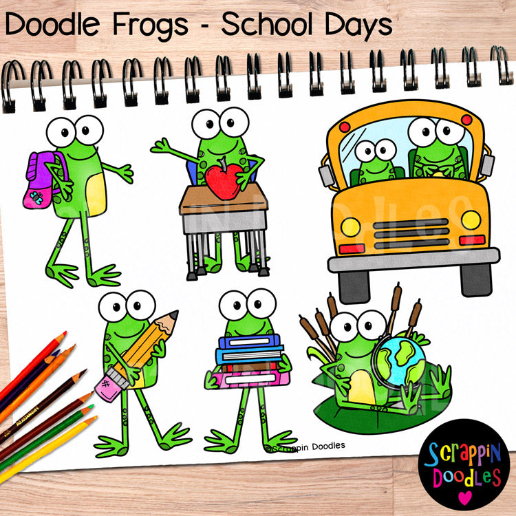 Doodle Frogs School Days Clip Art