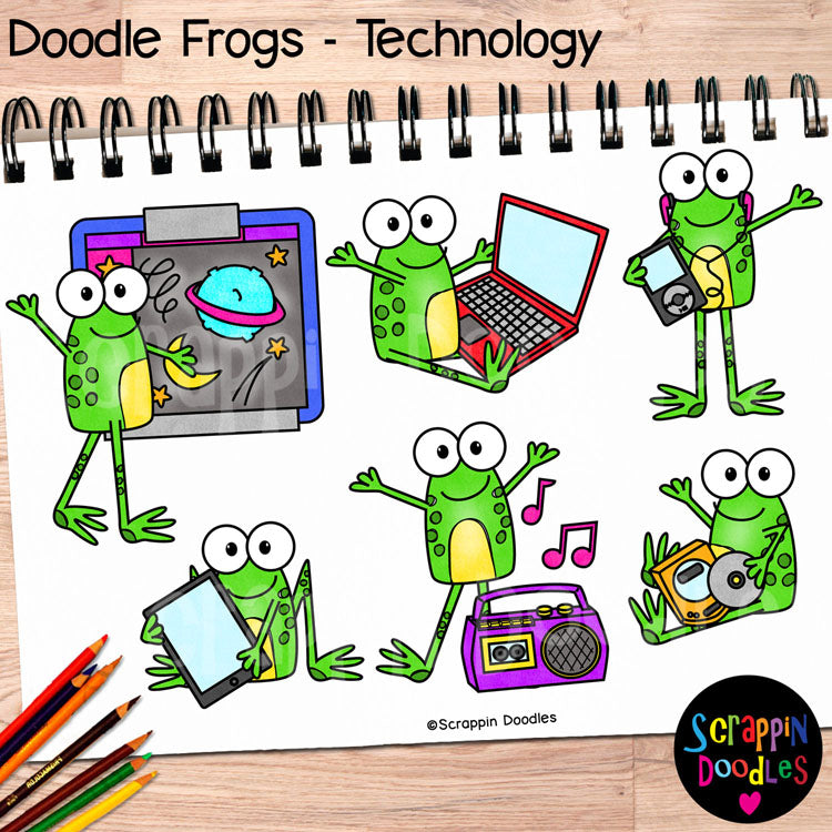 Doodle Frogs Technology Clip Art