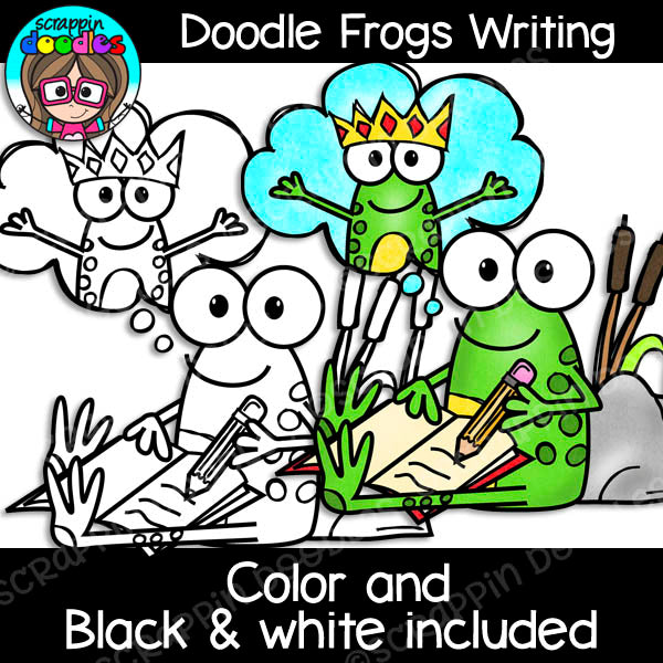 Doodle Frogs Writing Clip Art