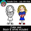 Doodle Girls - 4th of July USA Kids Clip Art