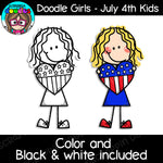 Doodle Girls - 4th of July USA Kids Clip Art