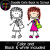 Doodle Girls - Back to School Clip Art kids first day of school