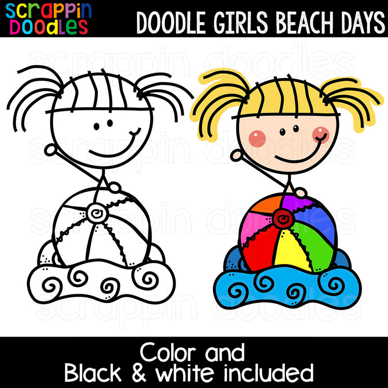 Doodle Girls Beach Days Clip Art