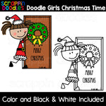 Doodle Girls Christmas Time Clip Art