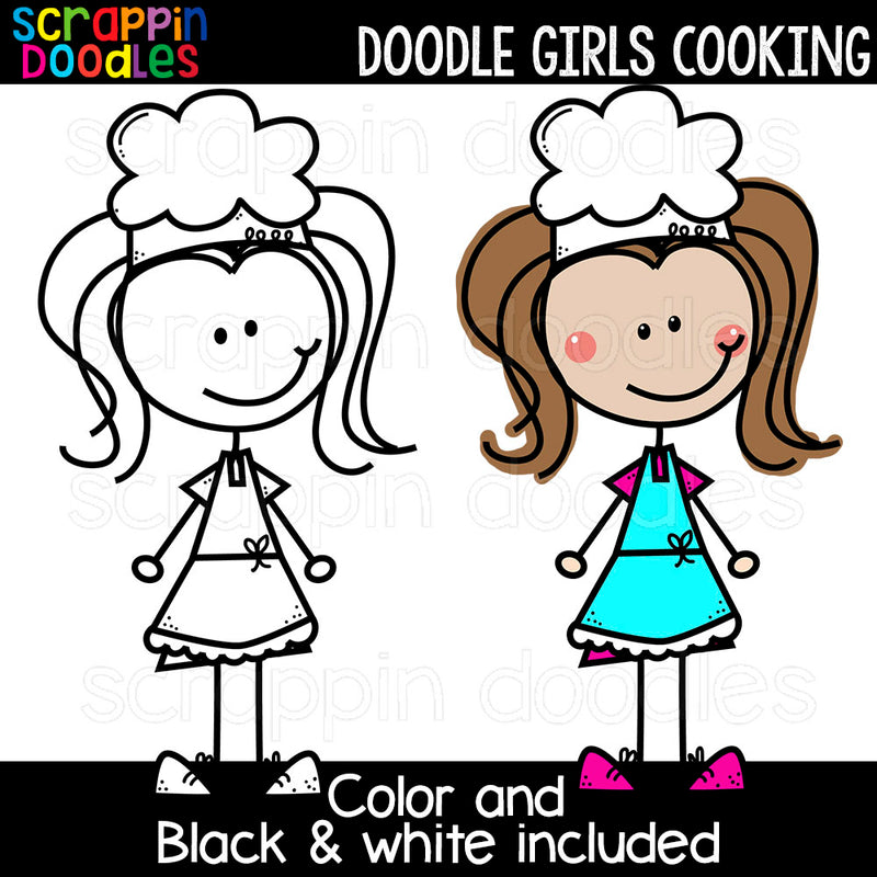 Doodle Girls Cooking Clip Art