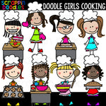 Doodle Girls Cooking Clip Art