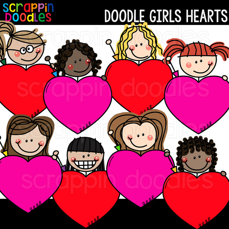 Doodle Girls Hearts Clip Art