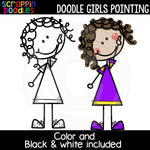 Doodle Girls - Kids Pointing Clip Art