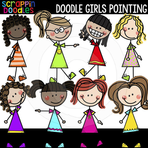 Doodle Girls - Kids Pointing Clip Art