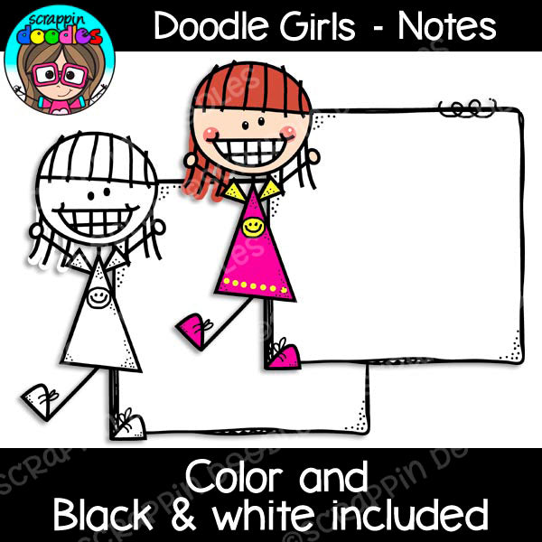 Doodle Girls - Notes Clip Art Stick Kids Figures