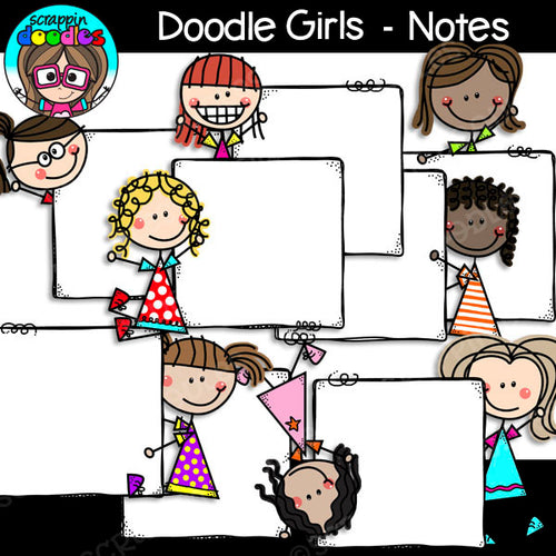 Doodle Girls - Notes Clip Art Stick Kids Figures