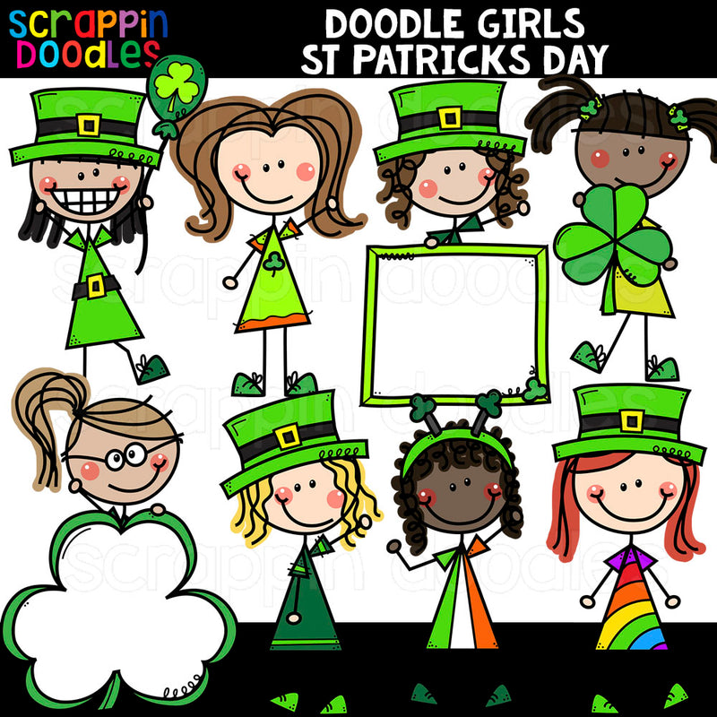 Doodle Girls St. Patricks Day Clip Art Commercial Use