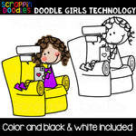 Doodle Girls Technology Clip Art