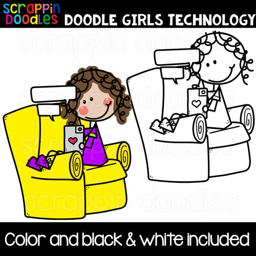 Doodle Girls Technology Clip Art