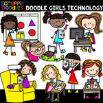 Doodle Girls Technology Clip Art