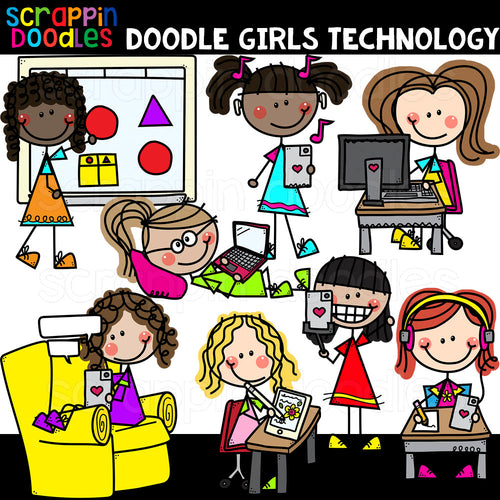 Doodle Girls Technology Clip Art