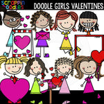 Doodle Girls Valentines Clip Art Kids Commercial Use
