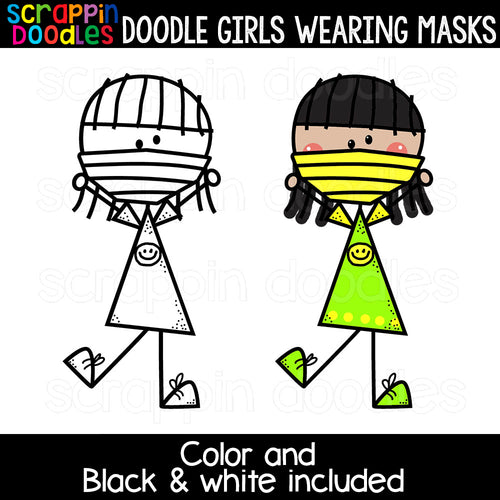 Doodle Girls Wearing Masks Clip Art