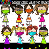 Doodle Girls Wearing Masks Clip Art