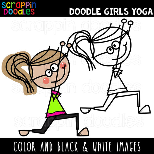 Doodle Girls Doing Yoga Poses Clip Art