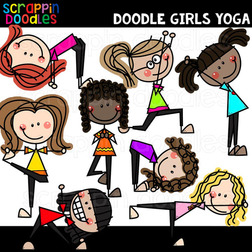 Doodle Girls Doing Yoga Poses Clip Art