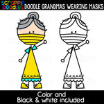 Doodle Grandmas Wearing Masks Clip Art