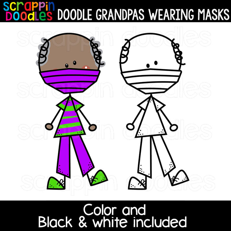 Doodle Grandpas Wearing Masks Clip Art