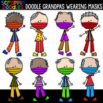 Doodle Grandpas Wearing Masks Clip Art