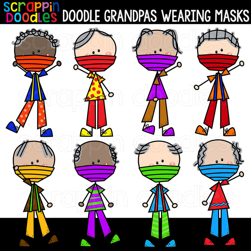 Doodle Grandpas Wearing Masks Clip Art