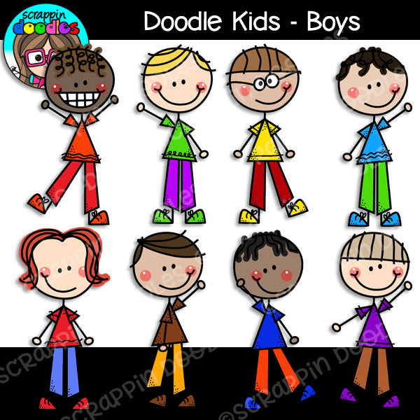 Doodle Kids Boys Clip Art Stick People Family
