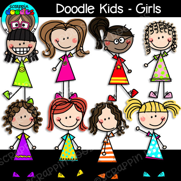 Doodle Kids Girls Clip Art