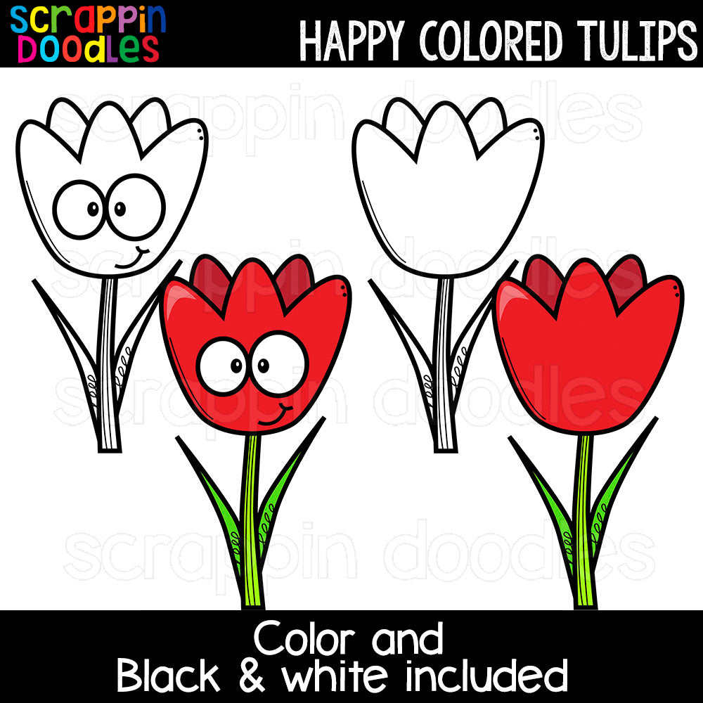 Happy Colored Tulips Clip Art Commercial Use