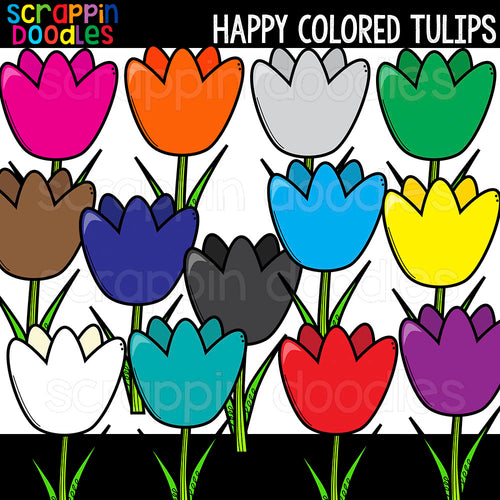 Happy Colored Tulips Clip Art Commercial Use