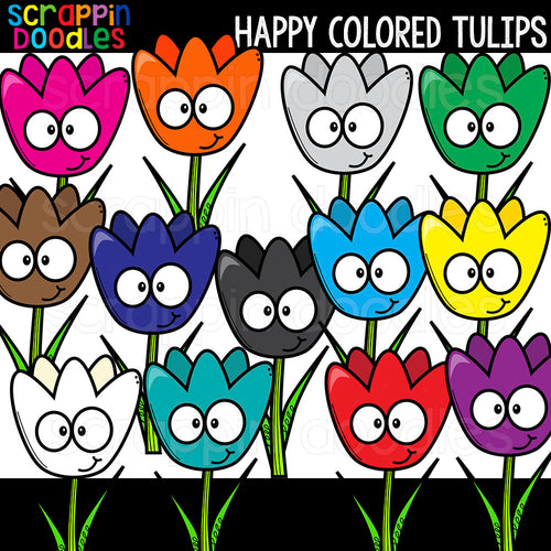 Happy Colored Tulips Clip Art Commercial Use