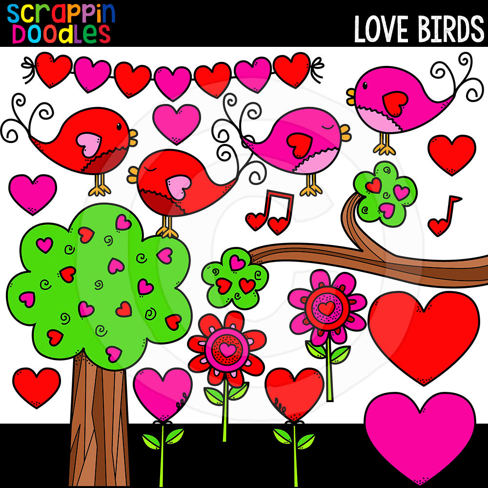 Love Birds Valentine's Day Clip Art Commercial Use