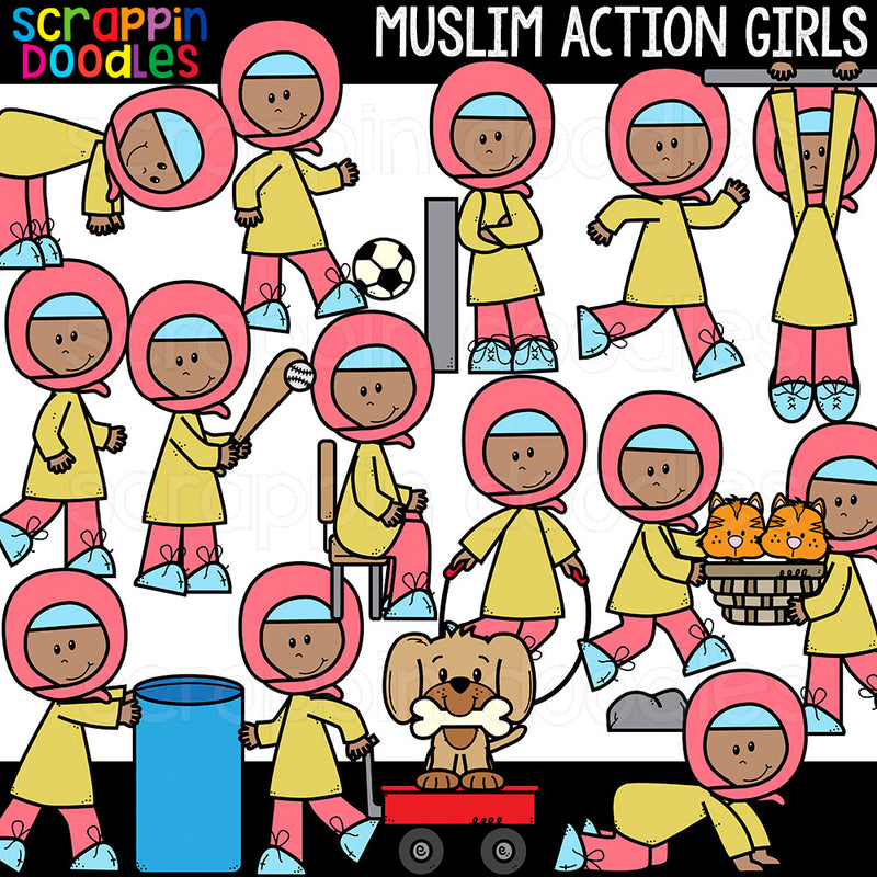 Multicultural Action Kids Clipart Bundle