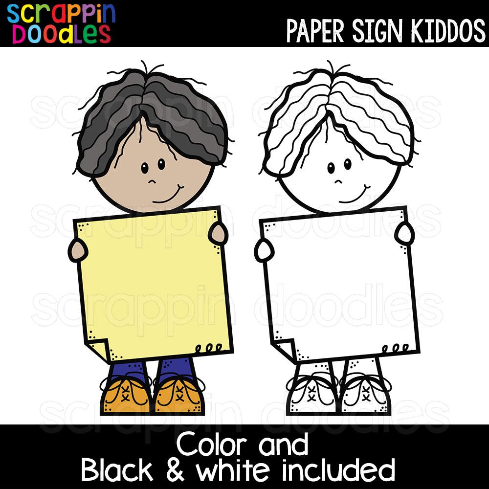 Paper Sign Kiddos Clip Art kids holding sign