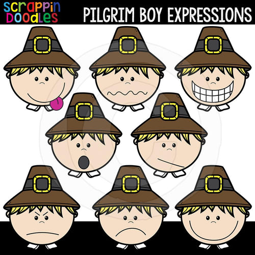 Pilgrim Boy Expressions Thanksgiving Clip Art