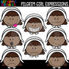 Pilgrim Girl Expressions Thanksgiving Clip Art