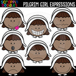 Pilgrim Girl Expressions Thanksgiving Clip Art